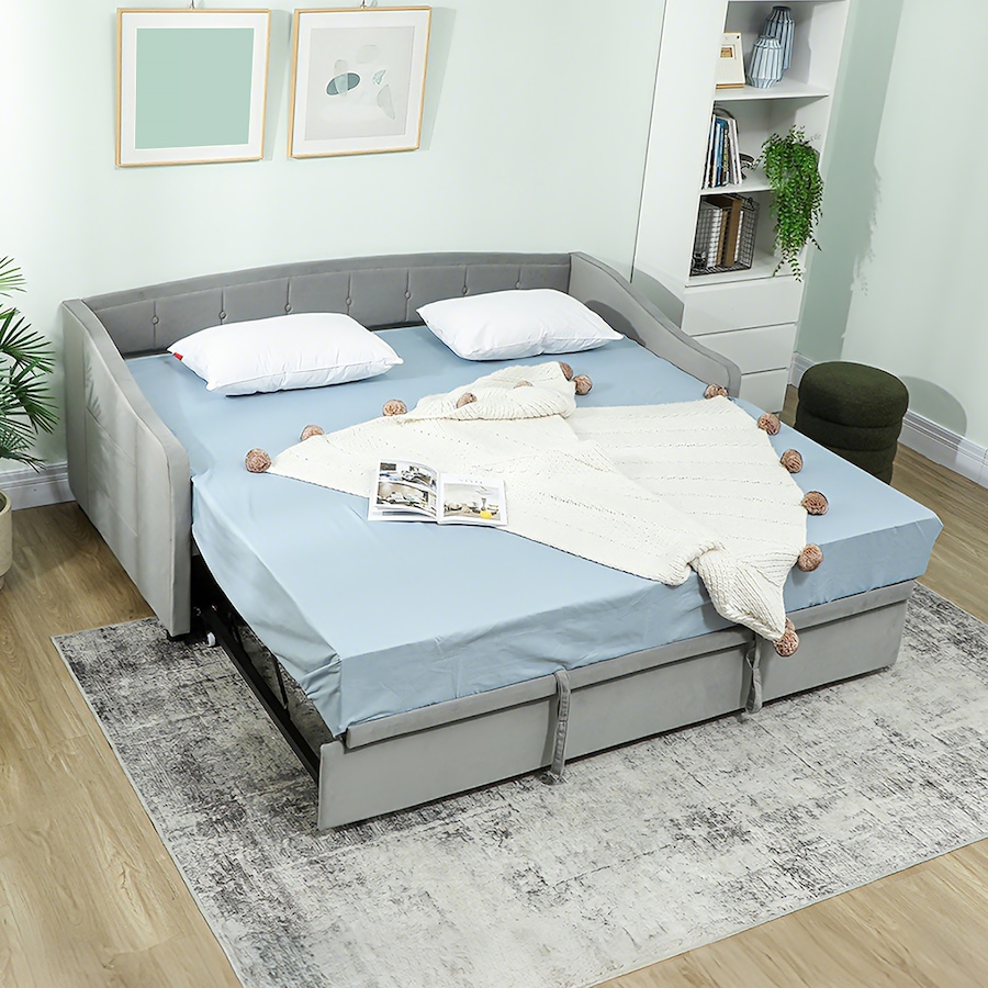 Image 980902_ALTMORE1.jpg, Product 980-902 / Price $439.99, HOMCOM Twin Daybed, Upholstered Trundle Bed with 2 Pockets, Light Grey from HOMCOM on TSC.ca's Home & Garden department
