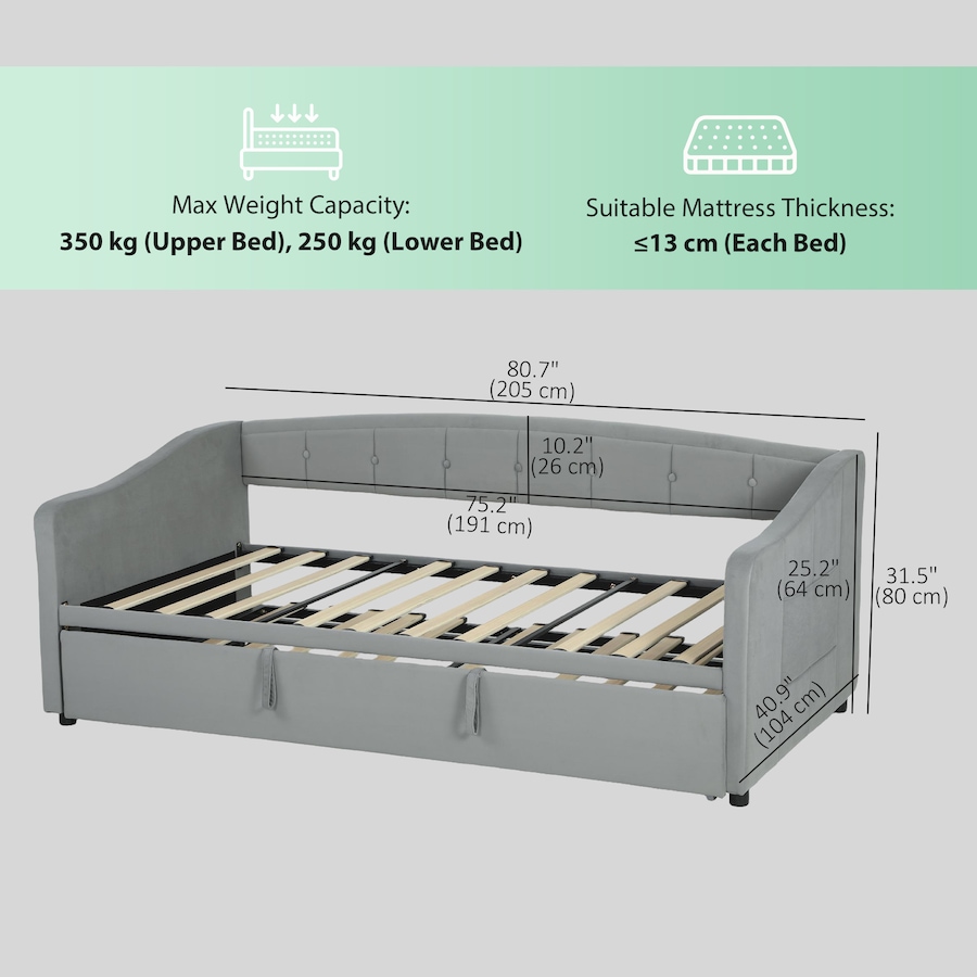 Image 980902_ALTMORE2.jpg, Product 980-902 / Price $439.99, HOMCOM Twin Daybed, Upholstered Trundle Bed with 2 Pockets, Light Grey from HOMCOM on TSC.ca's Home & Garden department