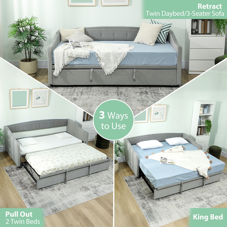 Image 980902_ALTMORE3.jpg, Product 980-902 / Price $439.99, HOMCOM Twin Daybed, Upholstered Trundle Bed with 2 Pockets, Light Grey from HOMCOM on TSC.ca's Home & Garden department