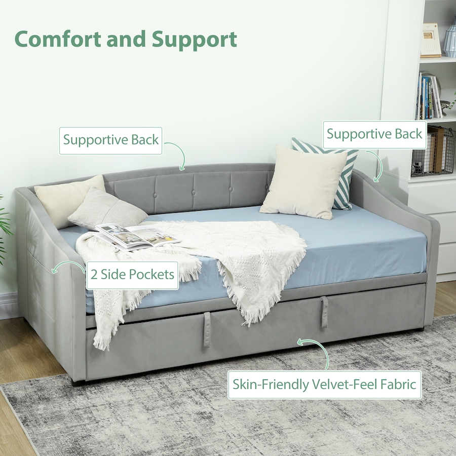 Image 980902_ALTMORE5.jpg, Product 980-902 / Price $439.99, HOMCOM Twin Daybed, Upholstered Trundle Bed with 2 Pockets, Light Grey from HOMCOM on TSC.ca's Home & Garden department