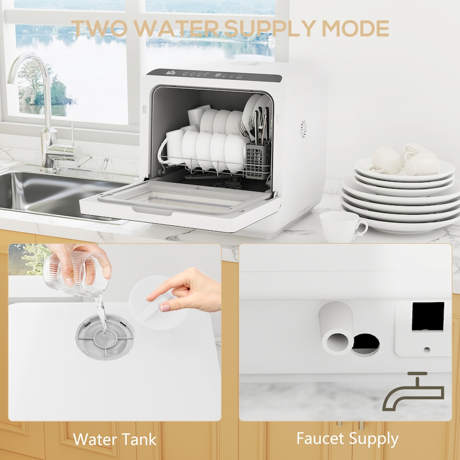 Image 980907_ALTMORE5.jpg, Product 980-907 / Price $335.99, HOMCOM Countertop Dishwasher, Dishwasher with Built-in 6L Water Tank White from HOMCOM on TSC.ca's Kitchen department