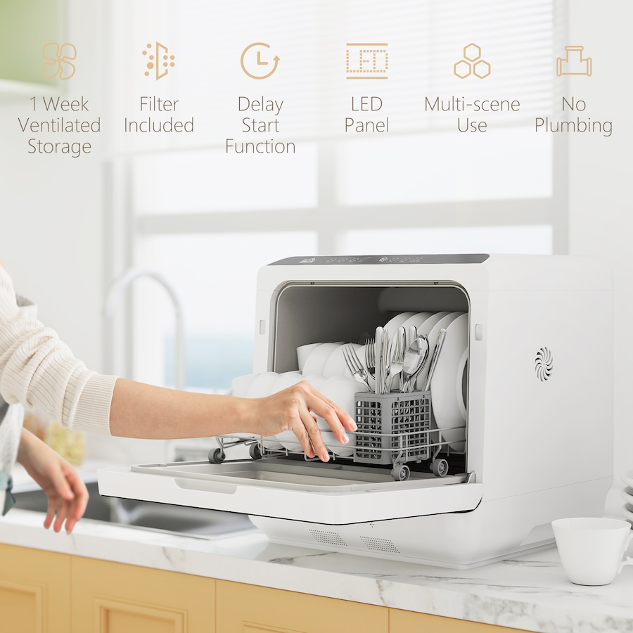 Image 980907_ALTMORE7.jpg, Product 980-907 / Price $335.99, HOMCOM Countertop Dishwasher, Dishwasher with Built-in 6L Water Tank White from HOMCOM on TSC.ca's Kitchen department