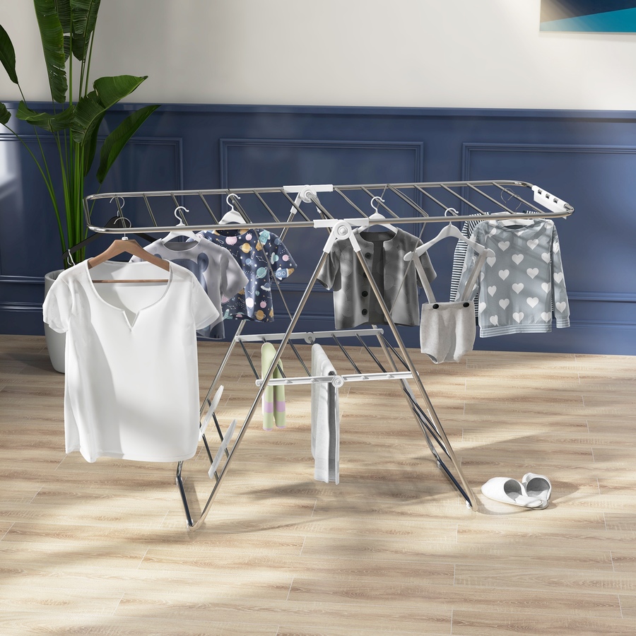 Image 980914_ALTMORE1.jpg, Product 980-914 / Price $69.99, HOMCOM Clothes Drying Rack, 2-Tier Foldable Adjustable Laundry Rack, Silver from HOMCOM on TSC.ca's Home & Garden department