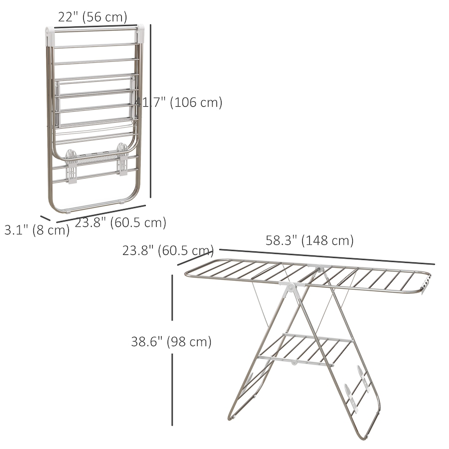 Image 980914_ALTMORE2.jpg, Product 980-914 / Price $69.99, HOMCOM Clothes Drying Rack, 2-Tier Foldable Adjustable Laundry Rack, Silver from HOMCOM on TSC.ca's Home & Garden department