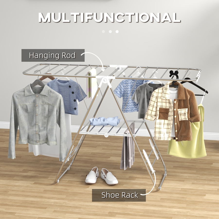 Image 980914_ALTMORE3.jpg, Product 980-914 / Price $69.99, HOMCOM Clothes Drying Rack, 2-Tier Foldable Adjustable Laundry Rack, Silver from HOMCOM on TSC.ca's Home & Garden department