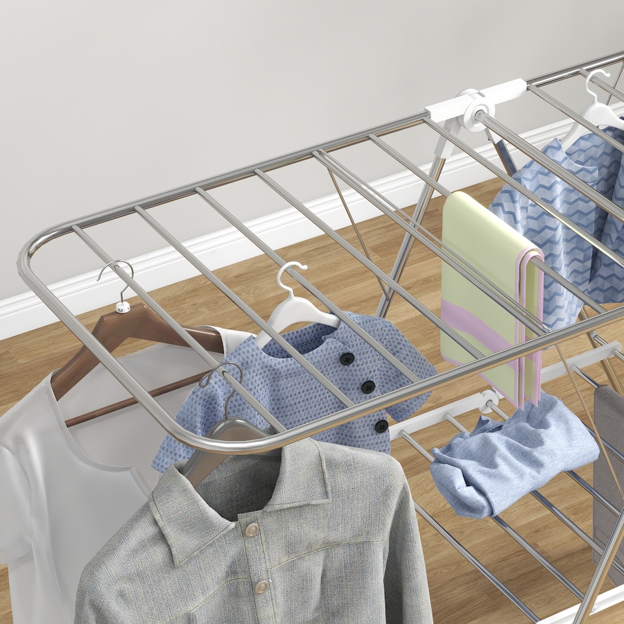 Image 980914_ALTMORE7.jpg, Product 980-914 / Price $69.99, HOMCOM Clothes Drying Rack, 2-Tier Foldable Adjustable Laundry Rack, Silver from HOMCOM on TSC.ca's Home & Garden department