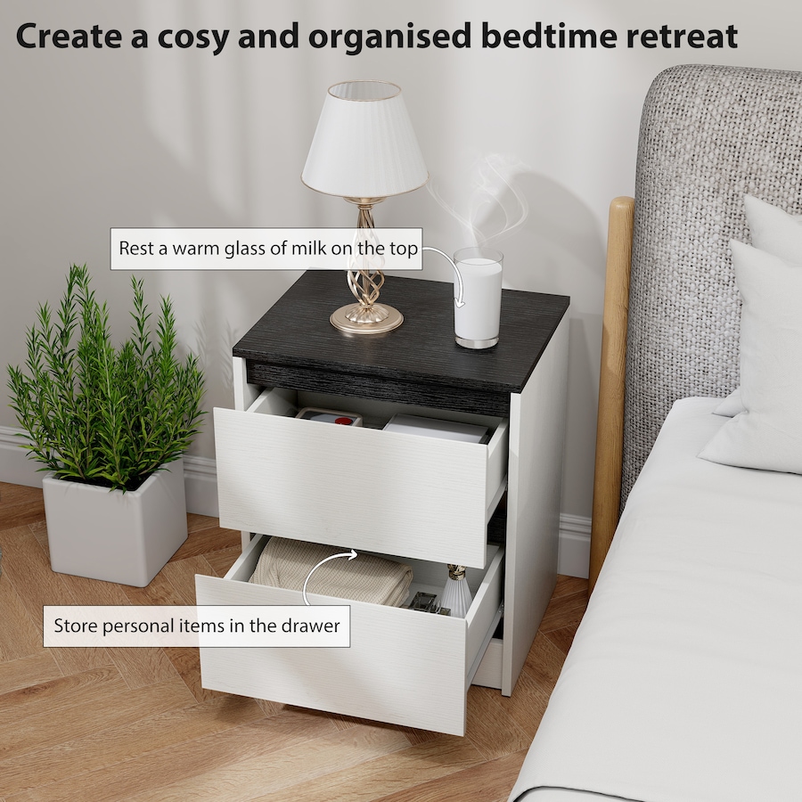 Image 980916_ALTMORE4.jpg, Product 980-916 / Price $149.99, HOMCOM Nightstands Set of 2, Modern Bedside Tables with 2 Drawers, White from HOMCOM on TSC.ca's Home & Garden department