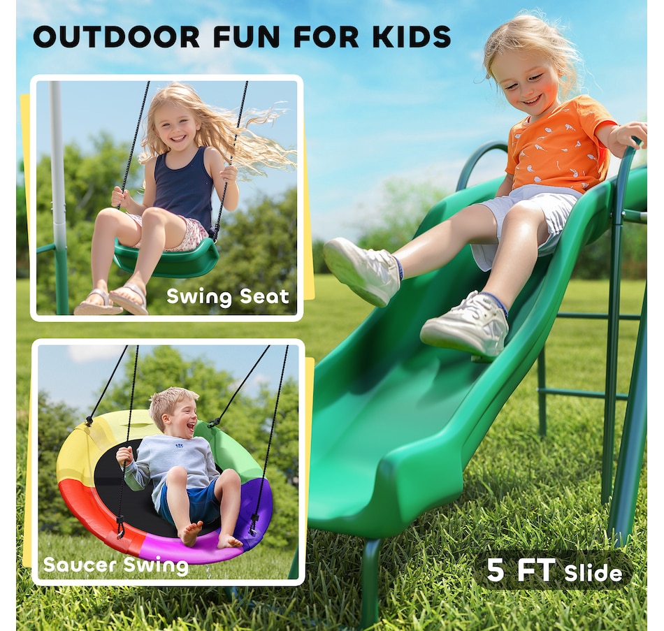 Image 980926_ALTMORE3.jpg, Product 980-926 / Price $349.99, Qaba Metal Swing Set with Slide, Heavy Duty Swing Set, Dark Green from Qaba on TSC.ca's Home & Garden department