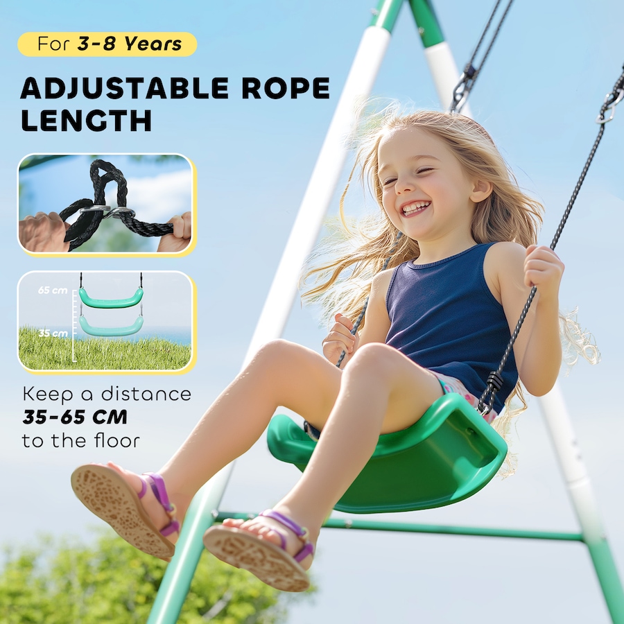 Image 980926_ALTMORE5.jpg, Product 980-926 / Price $299.99, Qaba Metal Swing Set with Slide, Heavy Duty Swing Set, Dark Green from Qaba on TSC.ca's Home & Garden department