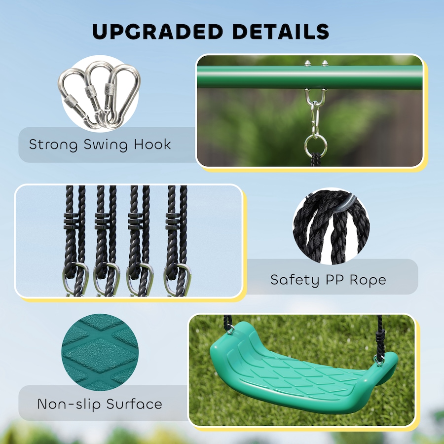 Image 980926_ALTMORE6.jpg, Product 980-926 / Price $299.99, Qaba Metal Swing Set with Slide, Heavy Duty Swing Set, Dark Green from Qaba on TSC.ca's Home & Garden department