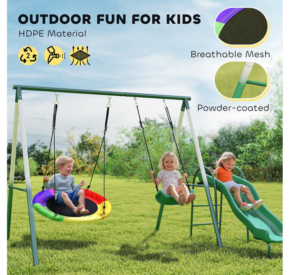 Image 980926_ALTMORE7.jpg, Product 980-926 / Price $349.99, Qaba Metal Swing Set with Slide, Heavy Duty Swing Set, Dark Green from Qaba on TSC.ca's Home & Garden department