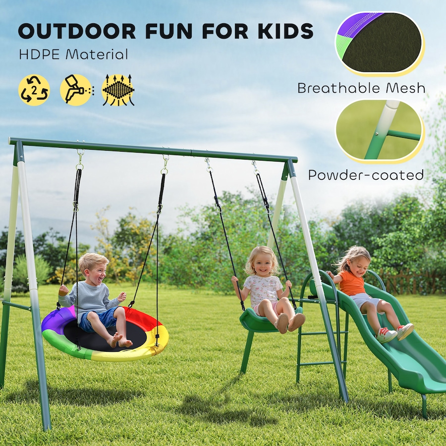 Image 980926_ALTMORE7.jpg, Product 980-926 / Price $299.99, Qaba Metal Swing Set with Slide, Heavy Duty Swing Set, Dark Green from Qaba on TSC.ca's Home & Garden department