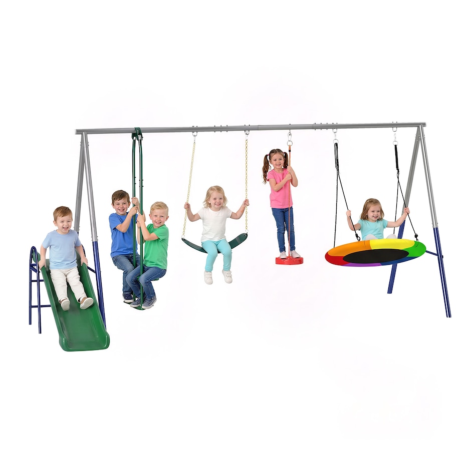Image 980927.jpg, Product 980-927 / Price $369.99, Qaba 5-in-1 Kids Swing Set for Backyard with Slide, 770lbs Capacity, Multi from Qaba on TSC.ca's Home & Garden department