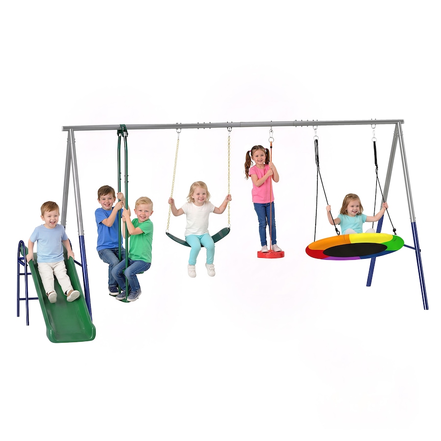 Image 980927.jpg, Product 980-927 / Price $299.99, Qaba 5-in-1 Kids Swing Set for Backyard with Slide, 770lbs Capacity, Multi from Qaba on TSC.ca's Home & Garden department