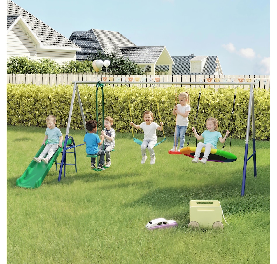 Image 980927_ALTMORE1.jpg, Product 980-927 / Price $369.99, Qaba 5-in-1 Kids Swing Set for Backyard with Slide, 770lbs Capacity, Multi from Qaba on TSC.ca's Home & Garden department