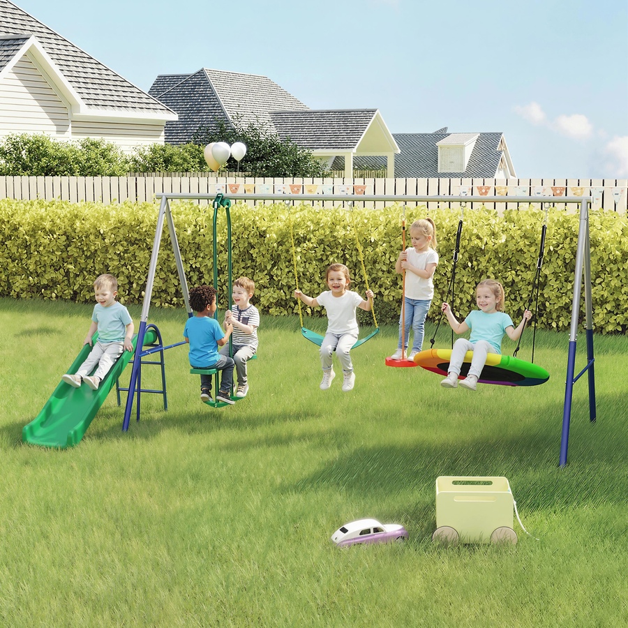 Image 980927_ALTMORE1.jpg, Product 980-927 / Price $299.99, Qaba 5-in-1 Kids Swing Set for Backyard with Slide, 770lbs Capacity, Multi from Qaba on TSC.ca's Home & Garden department