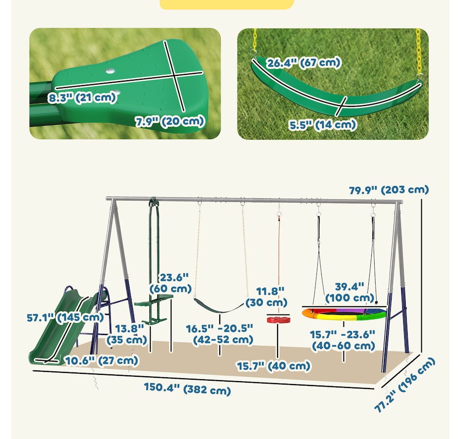 Image 980927_ALTMORE2.jpg, Product 980-927 / Price $369.99, Qaba 5-in-1 Kids Swing Set for Backyard with Slide, 770lbs Capacity, Multi from Qaba on TSC.ca's Home & Garden department
