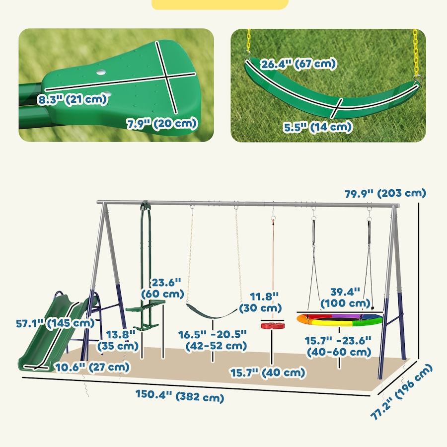 Image 980927_ALTMORE2.jpg, Product 980-927 / Price $299.99, Qaba 5-in-1 Kids Swing Set for Backyard with Slide, 770lbs Capacity, Multi from Qaba on TSC.ca's Home & Garden department