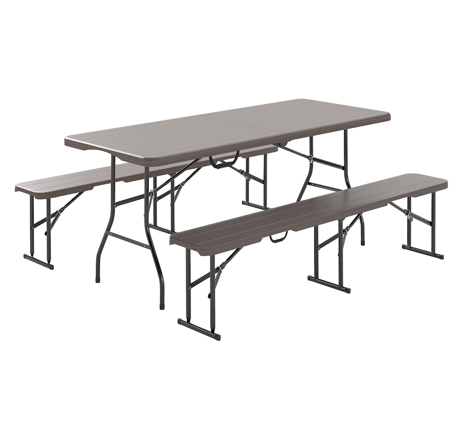 Image 980934.jpg, Product 980-934 / Price $189.99, Outsunny 6FT 3-Piece Faux Rattan Folding Picnic Table w/ 2 Benches, Brown from Outsunny on TSC.ca's Health & Fitness department