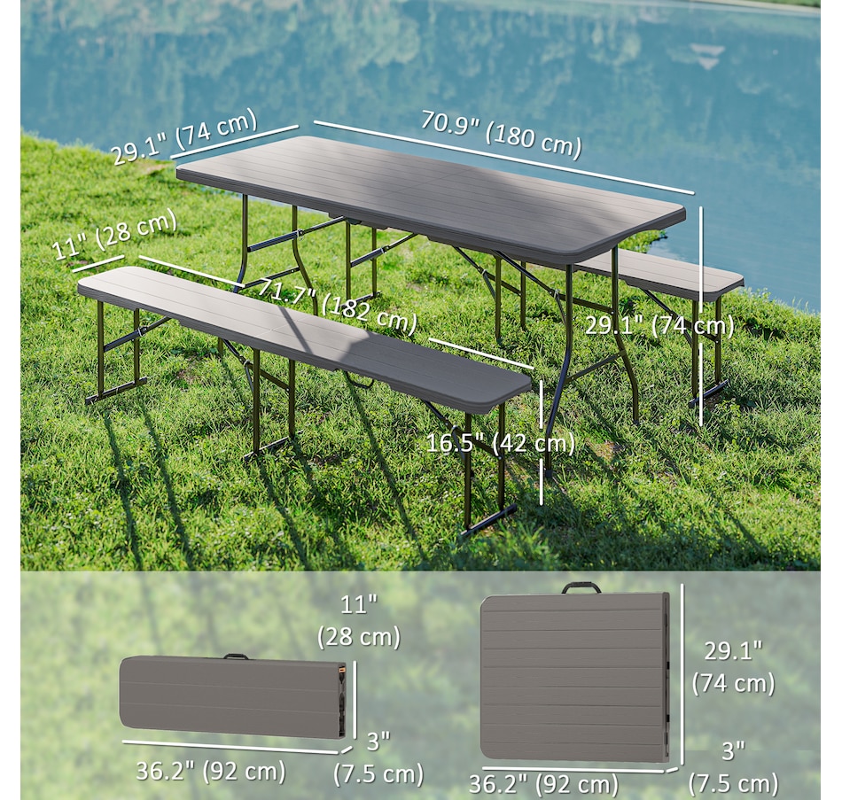 Image 980934_ALTMORE2.jpg, Product 980-934 / Price $189.99, Outsunny 6FT 3-Piece Faux Rattan Folding Picnic Table w/ 2 Benches, Brown from Outsunny on TSC.ca's Health & Fitness department