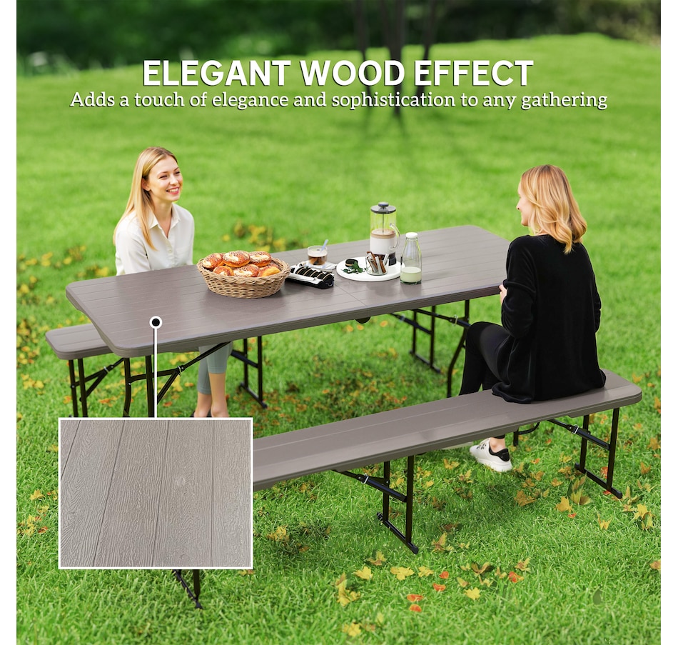 Image 980934_ALTMORE3.jpg, Product 980-934 / Price $189.99, Outsunny 6FT 3-Piece Faux Rattan Folding Picnic Table w/ 2 Benches, Brown from Outsunny on TSC.ca's Health & Fitness department