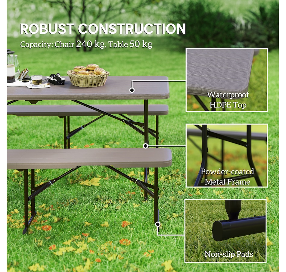 Image 980934_ALTMORE4.jpg, Product 980-934 / Price $189.99, Outsunny 6FT 3-Piece Faux Rattan Folding Picnic Table w/ 2 Benches, Brown from Outsunny on TSC.ca's Health & Fitness department