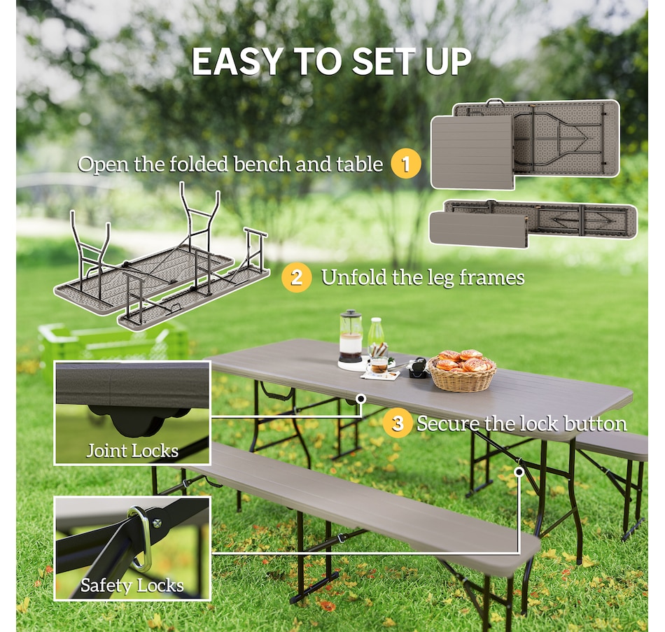 Image 980934_ALTMORE6.jpg, Product 980-934 / Price $189.99, Outsunny 6FT 3-Piece Faux Rattan Folding Picnic Table w/ 2 Benches, Brown from Outsunny on TSC.ca's Health & Fitness department