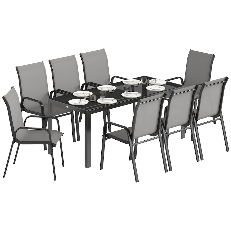 Image 980964.jpg, Product 980-964 / Price $479.99, Outsunny 9PCS Patio Dining Set Patio Table and Stackable Chairs, Light Grey from Outsunny on TSC.ca's Home & Garden department