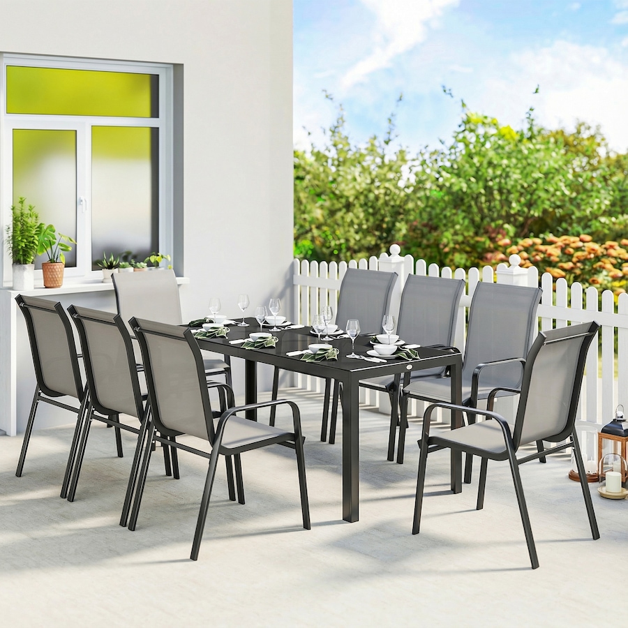 Image 980964_ALTMORE1.jpg, Product 980-964 / Price $479.99, Outsunny 9PCS Patio Dining Set Patio Table and Stackable Chairs, Light Grey from Outsunny on TSC.ca's Home & Garden department