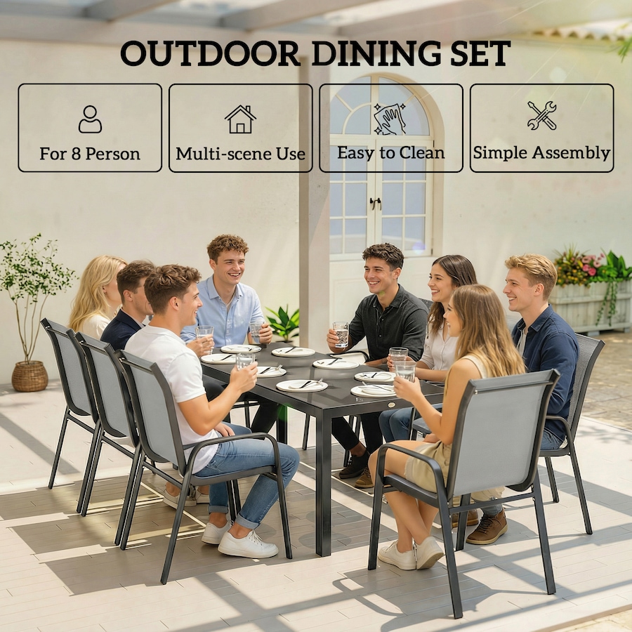 Image 980964_ALTMORE5.jpg, Product 980-964 / Price $479.99, Outsunny 9PCS Patio Dining Set Patio Table and Stackable Chairs, Light Grey from Outsunny on TSC.ca's Home & Garden department