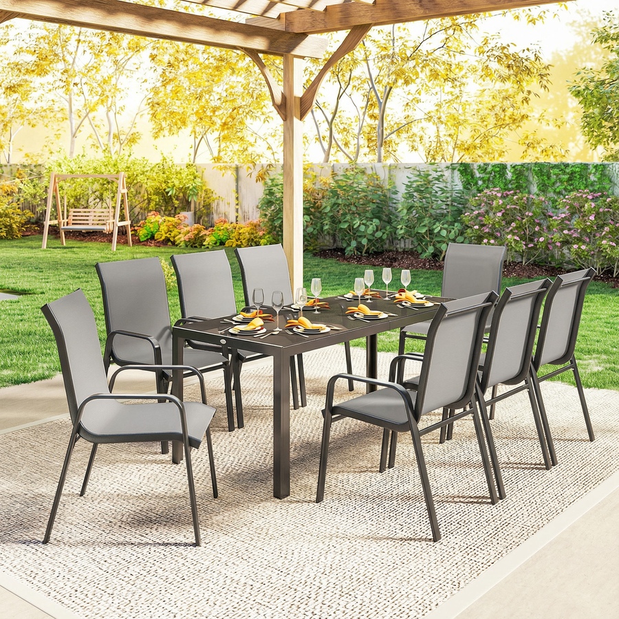 Image 980964_ALTMORE6.jpg, Product 980-964 / Price $479.99, Outsunny 9PCS Patio Dining Set Patio Table and Stackable Chairs, Light Grey from Outsunny on TSC.ca's Home & Garden department
