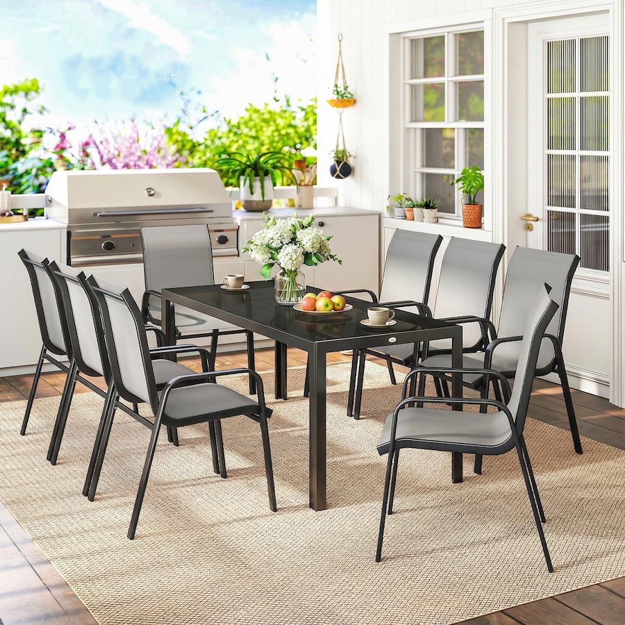 Image 980964_ALTMORE7.jpg, Product 980-964 / Price $479.99, Outsunny 9PCS Patio Dining Set Patio Table and Stackable Chairs, Light Grey from Outsunny on TSC.ca's Home & Garden department