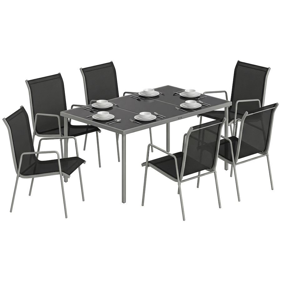 Image 980970.jpg, Product 980-970 / Price $419.99, Outsunny 7 Piece Garden Dining Set with 6 Stackable Chairs, Black from Outsunny on TSC.ca's Home & Garden department
