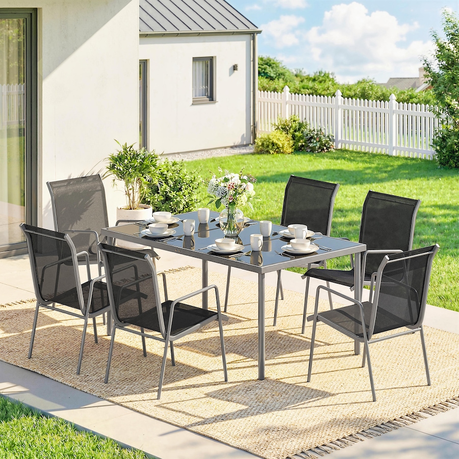 Image 980970_ALTMORE1.jpg, Product 980-970 / Price $419.99, Outsunny 7 Piece Garden Dining Set with 6 Stackable Chairs, Black from Outsunny on TSC.ca's Home & Garden department