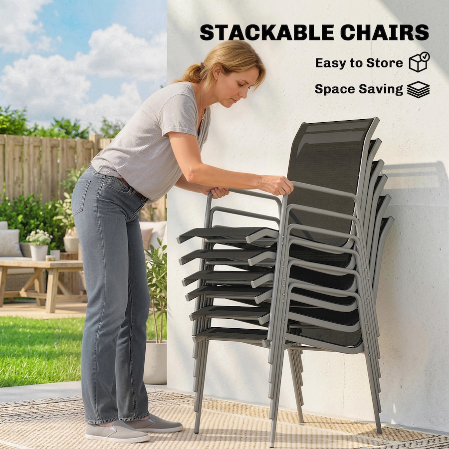 Image 980970_ALTMORE3.jpg, Product 980-970 / Price $419.99, Outsunny 7 Piece Garden Dining Set with 6 Stackable Chairs, Black from Outsunny on TSC.ca's Home & Garden department