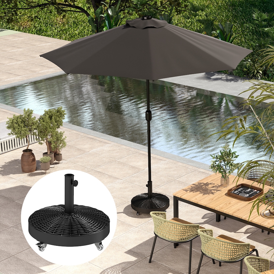 Image 980976_ALTMORE8.jpg, Product 980-976 / Price $94.99, Outsunny Round Umbrella Base with Wheels, Cement-Filled 55 lbs, Black from Outsunny on TSC.ca's Home & Garden department