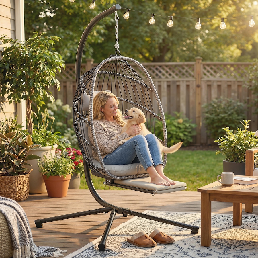 Image 980977_ALTMORE1.jpg, Product 980-977 / Price $339.99, Outsunny Hanging Egg Chair w/ Retractable Footrest, Light Grey from Outsunny on TSC.ca's Home & Garden department