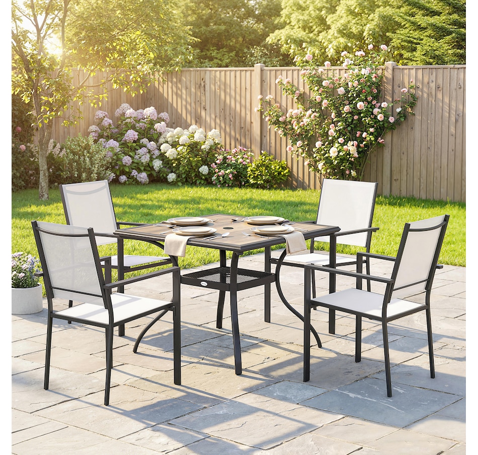 Image 980986_ALTMORE1.jpg, Product 980-986 / Price $359.99, Outsunny 5 Piece Patio Dining Set, Dining Table and 4 Stackable Chairs from Outsunny on TSC.ca's Home & Garden department