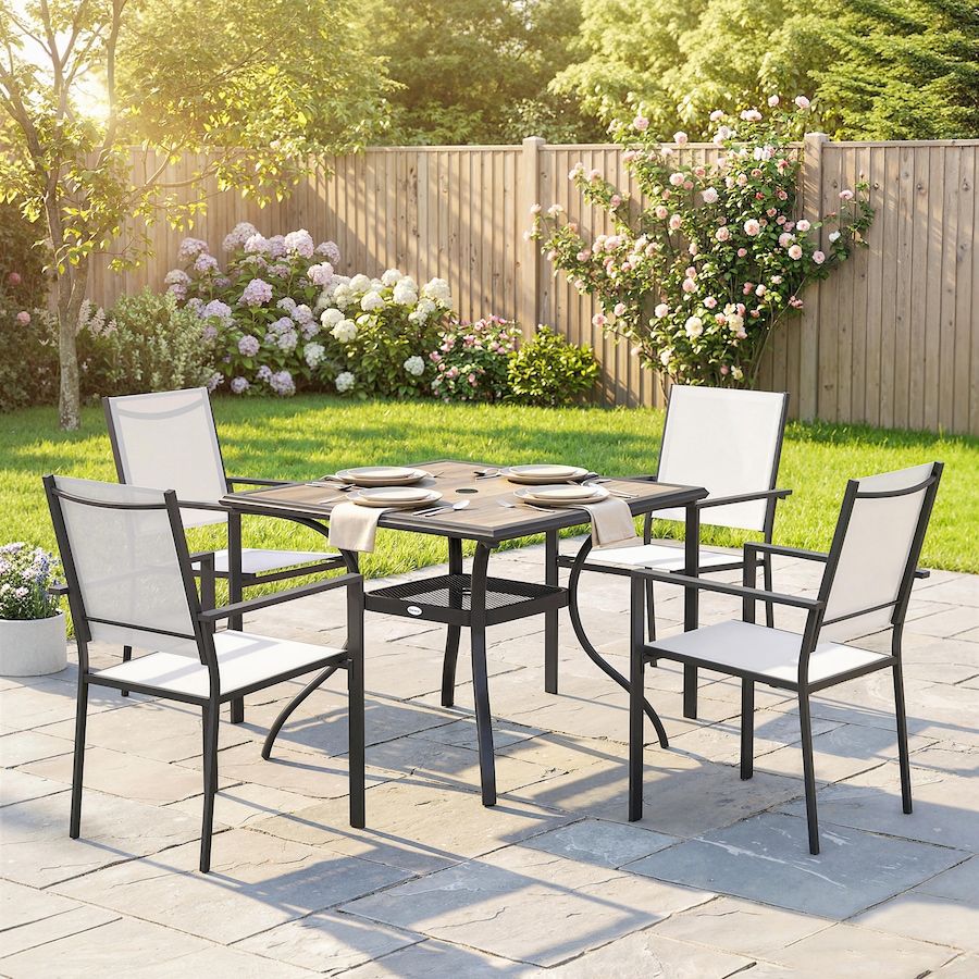 Image 980986_ALTMORE1.jpg, Product 980-986 / Price $339.99, Outsunny 5 Piece Patio Dining Set, Dining Table and 4 Stackable Chairs from Outsunny on TSC.ca's Home & Garden department