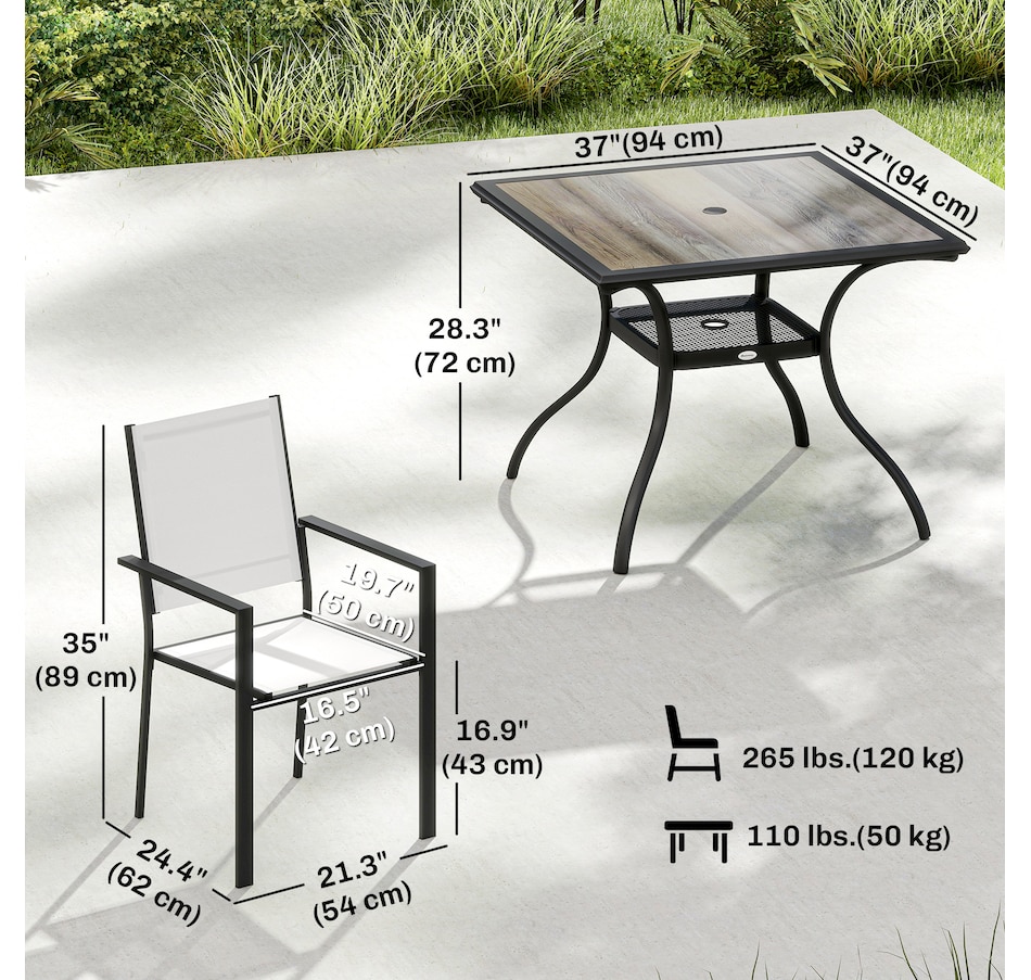 Image 980986_ALTMORE2.jpg, Product 980-986 / Price $359.99, Outsunny 5 Piece Patio Dining Set, Dining Table and 4 Stackable Chairs from Outsunny on TSC.ca's Home & Garden department