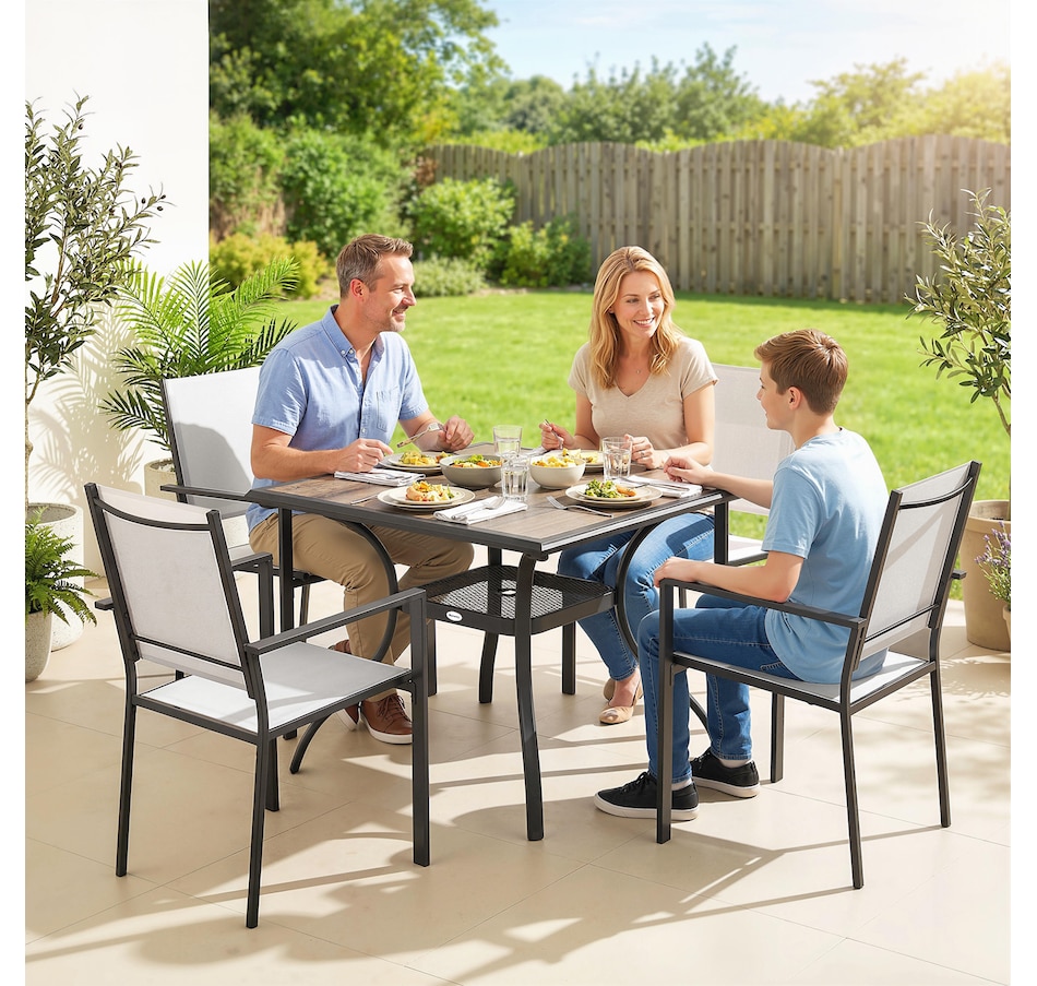 Image 980986_ALTMORE8.jpg, Product 980-986 / Price $359.99, Outsunny 5 Piece Patio Dining Set, Dining Table and 4 Stackable Chairs from Outsunny on TSC.ca's Home & Garden department