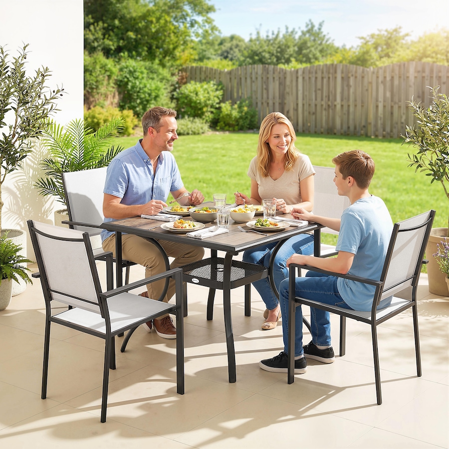 Image 980986_ALTMORE8.jpg, Product 980-986 / Price $339.99, Outsunny 5 Piece Patio Dining Set, Dining Table and 4 Stackable Chairs from Outsunny on TSC.ca's Home & Garden department