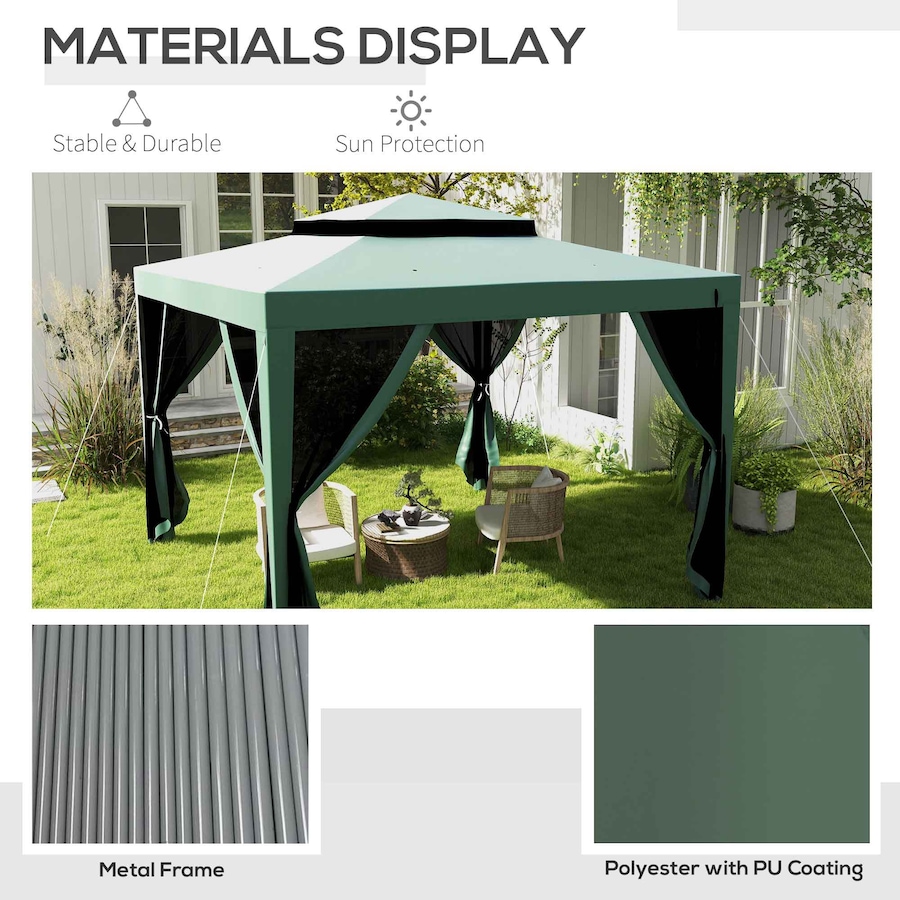 Image 981007_ALTMORE4.jpg, Product 981-007 / Price $149.99, Outsunny 10'x10' Canopy Tent with Mesh Netting and Double Tier Roof, Green from Outsunny on TSC.ca's Home & Garden department