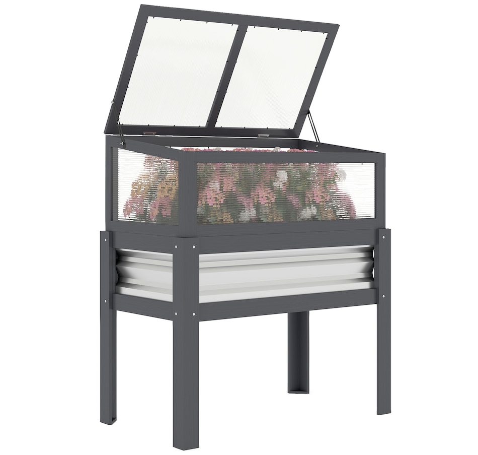 Image 981009.jpg, Product 981-009 / Price $124.99, Outsunny Raised Garden Bed with Flip-Up Greenhouse Top, Grey from Outsunny on TSC.ca's Home & Garden department