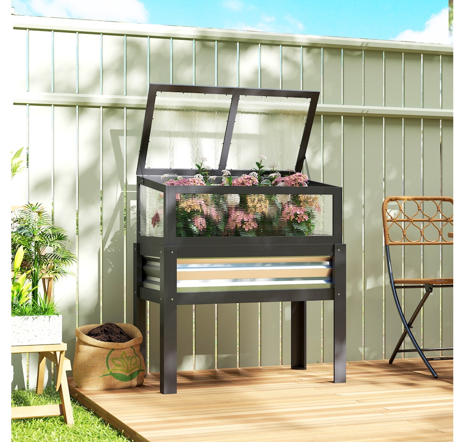 Image 981009_ALTMORE1.jpg, Product 981-009 / Price $124.99, Outsunny Raised Garden Bed with Flip-Up Greenhouse Top, Grey from Outsunny on TSC.ca's Home & Garden department