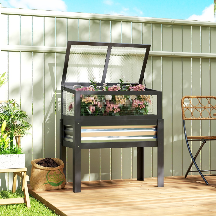 Image 981009_ALTMORE1.jpg, Product 981-009 / Price $104.99, Outsunny Raised Garden Bed with Flip-Up Greenhouse Top, Grey from Outsunny on TSC.ca's Home & Garden department