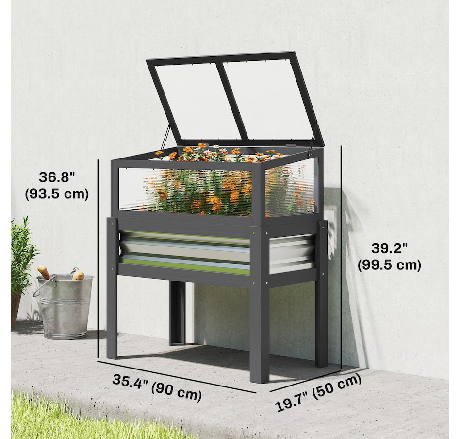 Image 981009_ALTMORE2.jpg, Product 981-009 / Price $124.99, Outsunny Raised Garden Bed with Flip-Up Greenhouse Top, Grey from Outsunny on TSC.ca's Home & Garden department