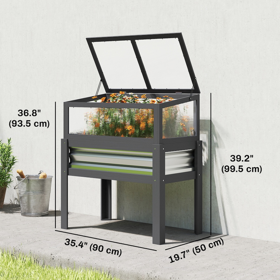 Image 981009_ALTMORE2.jpg, Product 981-009 / Price $104.99, Outsunny Raised Garden Bed with Flip-Up Greenhouse Top, Grey from Outsunny on TSC.ca's Home & Garden department