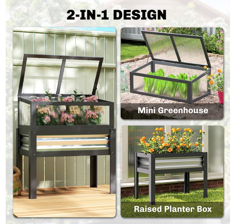 Image 981009_ALTMORE3.jpg, Product 981-009 / Price $124.99, Outsunny Raised Garden Bed with Flip-Up Greenhouse Top, Grey from Outsunny on TSC.ca's Home & Garden department
