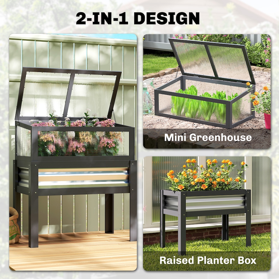 Image 981009_ALTMORE3.jpg, Product 981-009 / Price $104.99, Outsunny Raised Garden Bed with Flip-Up Greenhouse Top, Grey from Outsunny on TSC.ca's Home & Garden department
